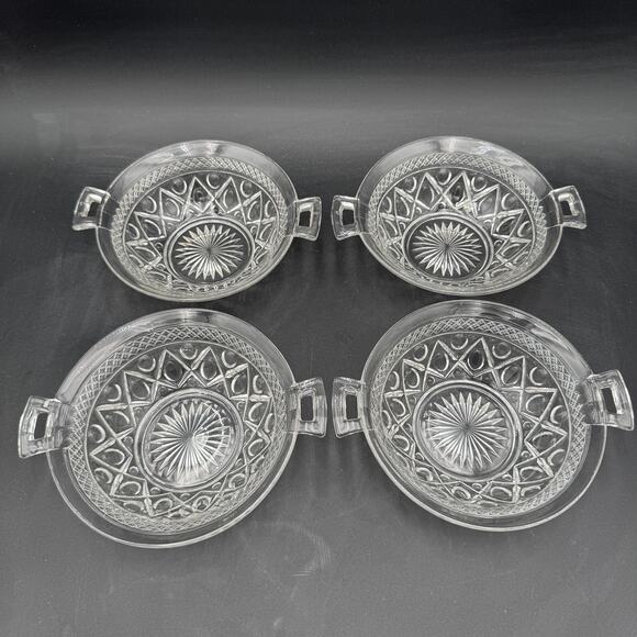 Vtg Handled Bowls 7.25" Cape Cod by Imperial Glass Ohio Glassware Set of 4 - Picture 1 of 10